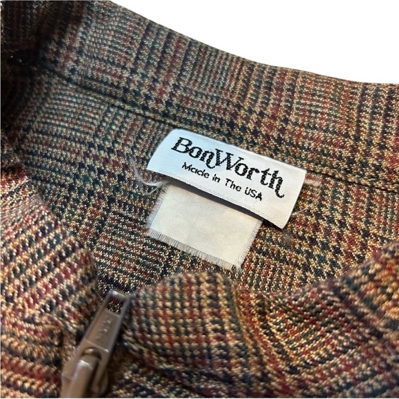 Vintage BonWorth Plaid Zip Up Jacket L/XL Brown Checkered USA Made 🇺🇸 1990s 1980 - Picture 6 of 9
